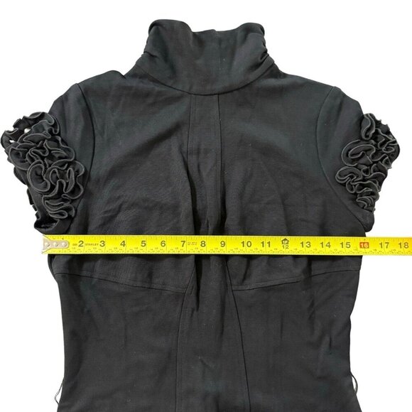 VTG Y2K Cache Contour Fitted Dress Ruffle Short Sleeve Turtleneck Knee Length 12 - Picture 15 of 16